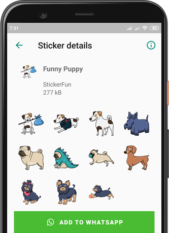 WhatsApp puppy stickers on phone